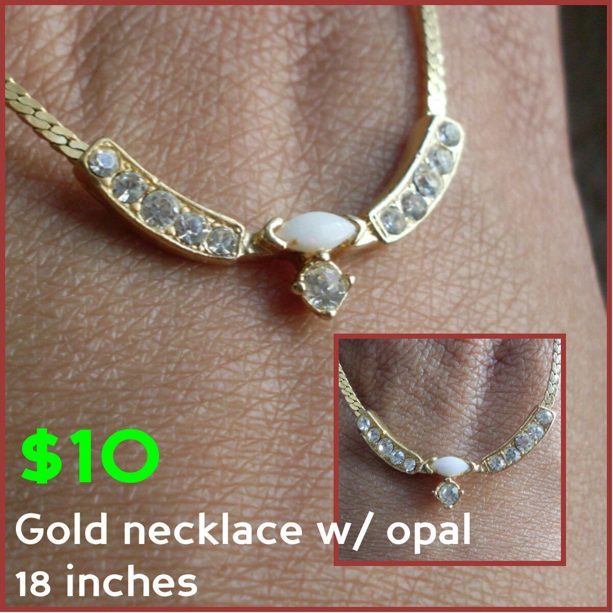 Gold necklace w/ opal October birthstone