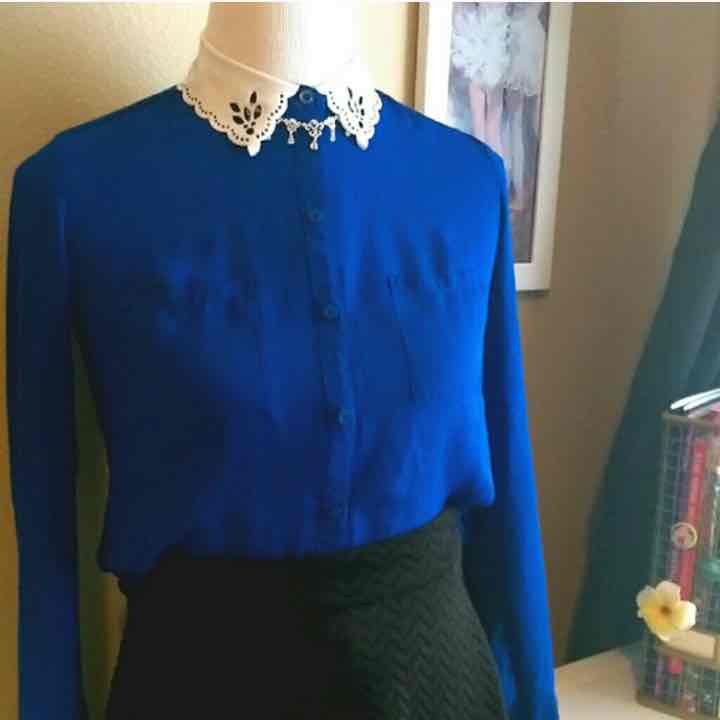 Royal Blue Blouse w/ White collar