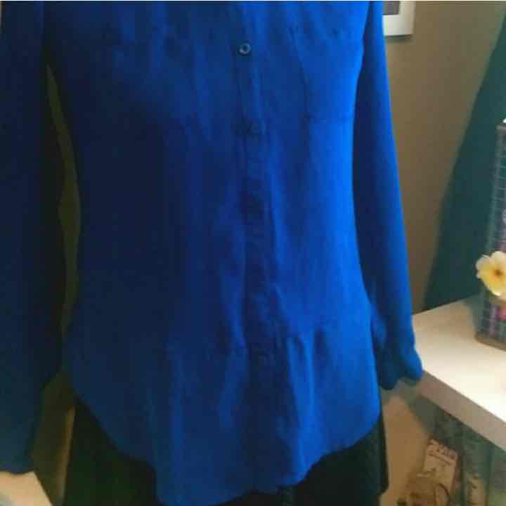 Royal Blue Blouse w/ White collar
