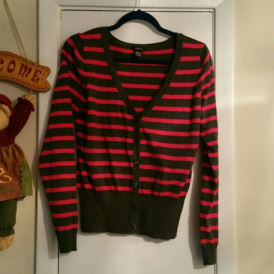 Striped pink/gray women's sweater XL