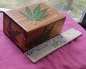 Wood stash box with real pot leaves