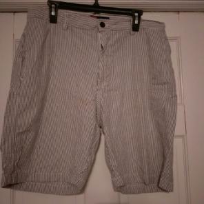 White and light blue pin stripe shorts
