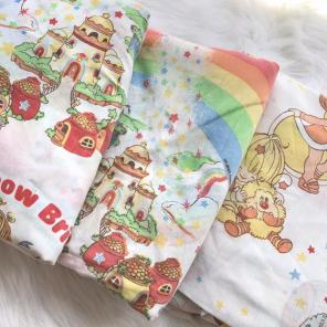 Vtg Rainbow Brite Twin Sheet Set Fabric