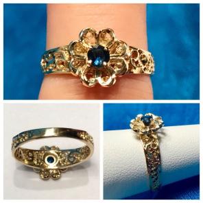 14K VINTAGE FILIGREE WORK SAPPHIRE RING