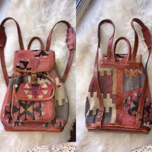Vintage wool and leather backpack