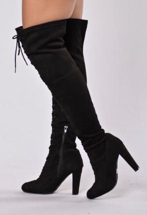 Black suede high-knee boots
