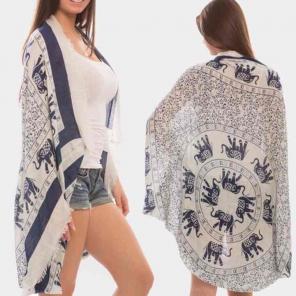 Blue elephant print boho kimono