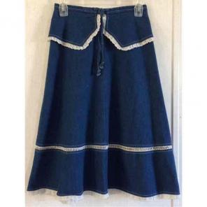 Vintage Denim Lace Midi Skirt