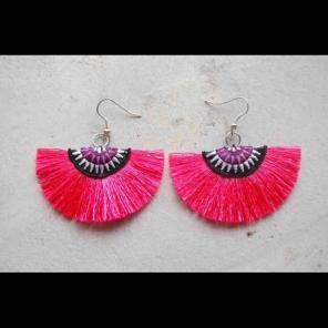 New hot pink fan silk earrings