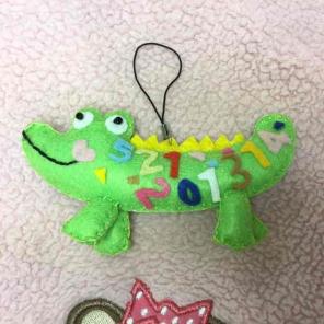 Handmade felt fabric green crocodile