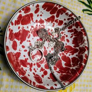 Red and White marbled paint effect tray
