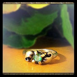 Vintage Sterling Silver Leaf Opal Ring