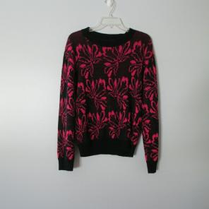 Vintage 80s Pink Black Floral Sweater