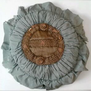 Antique French 1800's Blue Silk Pillow