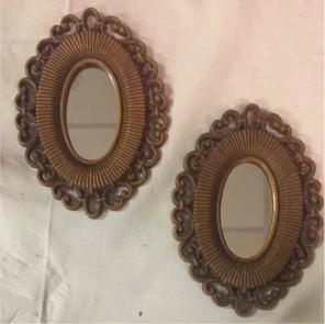Set of 2 Oval Decorative Mirrors, Brown