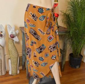 Sue Wong Silk Aztec Print Wrap Skirt S/M