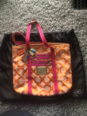 Coach Pebble Leather Black Tote 190 00 5 Coach Orange And Pink Poppy Tote Rare