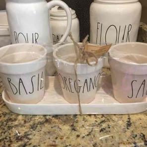 Rae Dunn set of three herb planters pots
