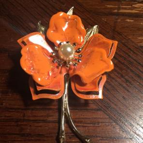 Orange VTG Metal Flower Brooch