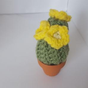 Crochet cactus with yellow flowers