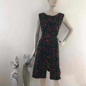 Vintage 40s Velvet Rose Party Dress L/XL
