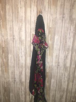 Black And Floral Print Scarf