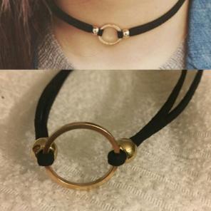 Faux Blk Suede Gold Karma Ring Choker