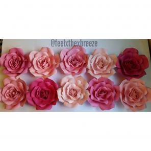 Set of 10 Pink Ombre Paper Rose Flowers