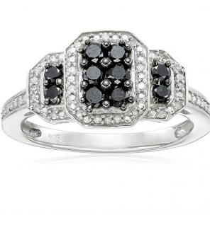 1/2 ct Black & White Diamond Ring, Sz 8