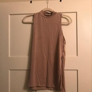 High Neck Tan Top With Slit Up Side