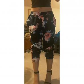 Cute Navy and Pink Floral Pants