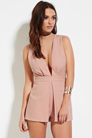 Deep V-neck Dusty Pink Romper