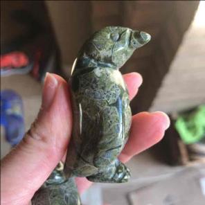 TWO GREEN JASPER PENGUINS