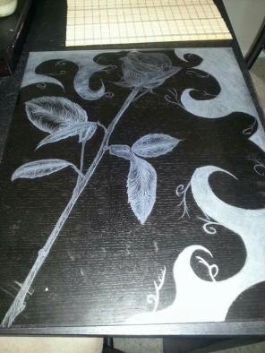 Rose hand etched in glass