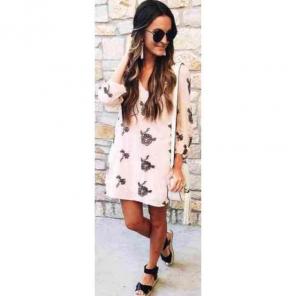 Pink rose embroidered long sleeve dress