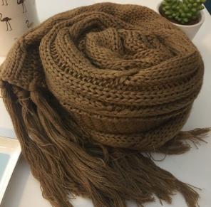 Brown Knit Fringe Scarf