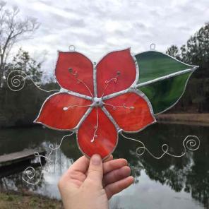 Handmade hibiscus flower stained glass