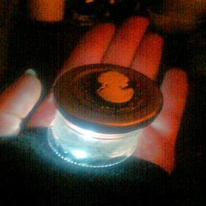 Pretty little etched light jar w cameo
