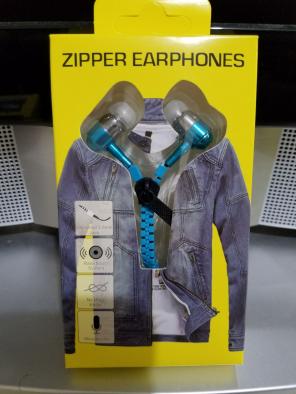 BLUE NEW HOT METAL ZIPPER EARPHONES