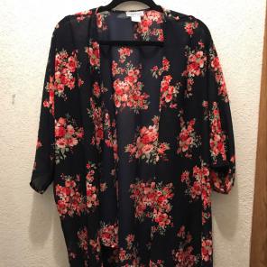 Navy Blue Kimono With Flowers