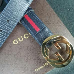 Authentic Web Leather Gucci Belt