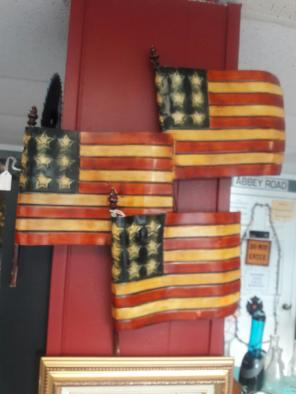 Metal Art of (3) Patriotic U S Flags
