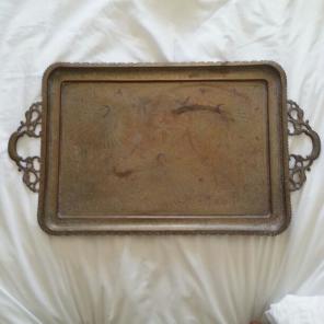 Vintage Brass Serving Tray 20" x 14"