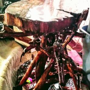 Unique wood accent table log slice top