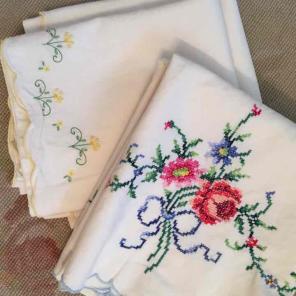Two sets of Vint,Embroidered Pillowcases