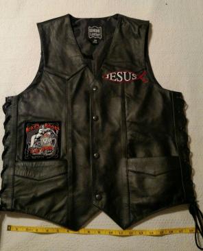 Genuine Leather Black Biker Vest , 38"