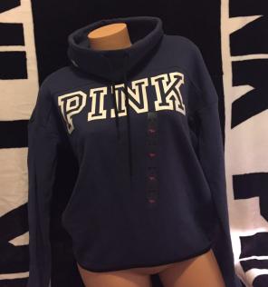 XS PINK Navy Logo Cowl Neck
