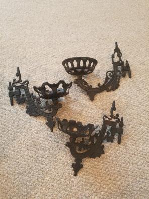 3 cast iron oil lamp sconces