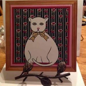 Cat Trivet with Wrought Iron Stand