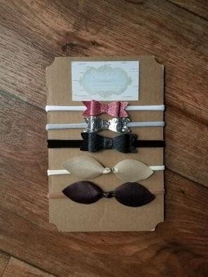 Faux leather bows on nylon stretchy band